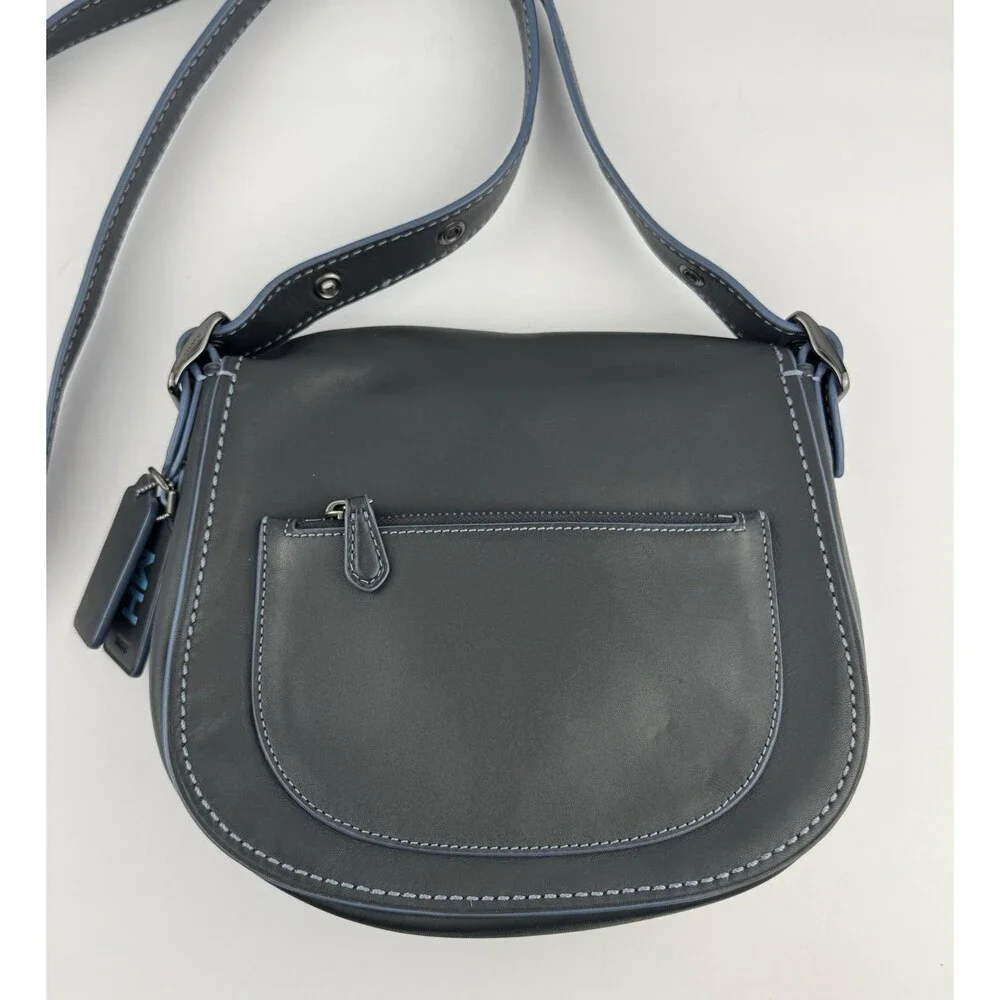 Coach 9170 Saddle Bag 23 Gray Glovetanned Leather Crossbody blue Contrast Stitch